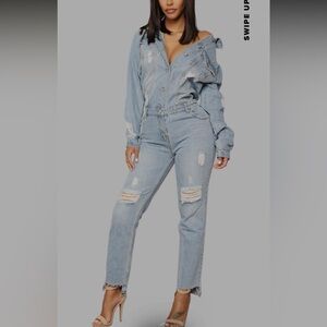 Women's Light Blue Denim Jumpsuit